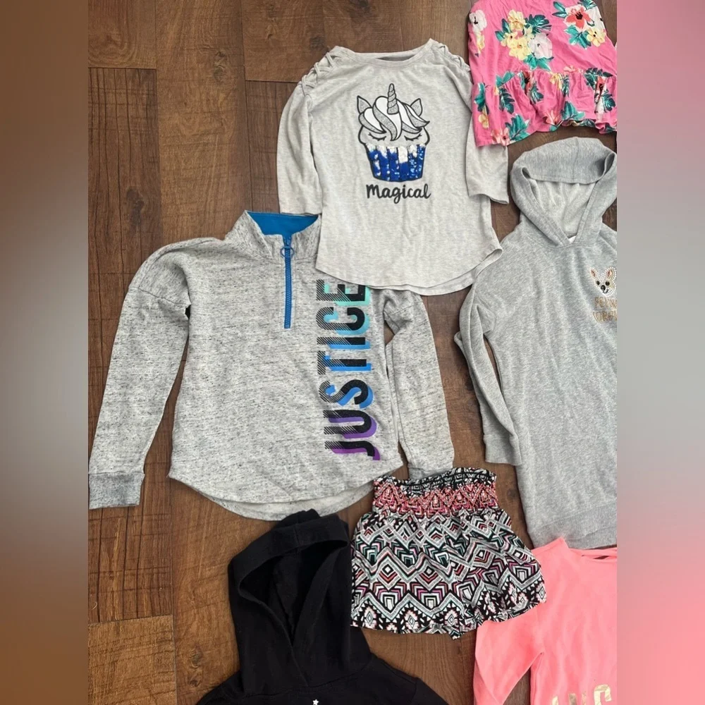 Justice girls clothing bundle 14 pieces Sz 6/7 shirts skirt leggings